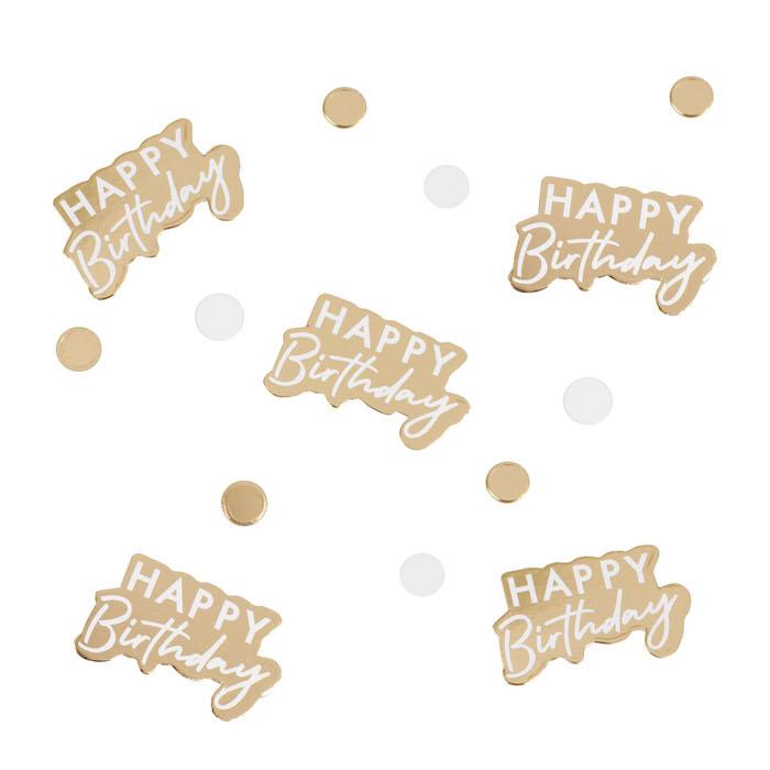 Happy Birthday Konfetti i Guld og Hvid - Perfekt til Fest