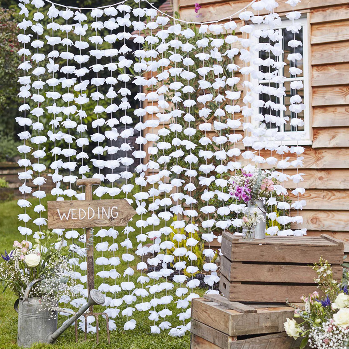 Blomster Gardin   Hvid         Meter