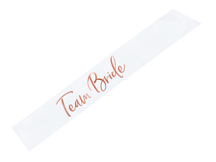 Hvidt Team Bride Skråbånd Med Rose Gold Skrift 75