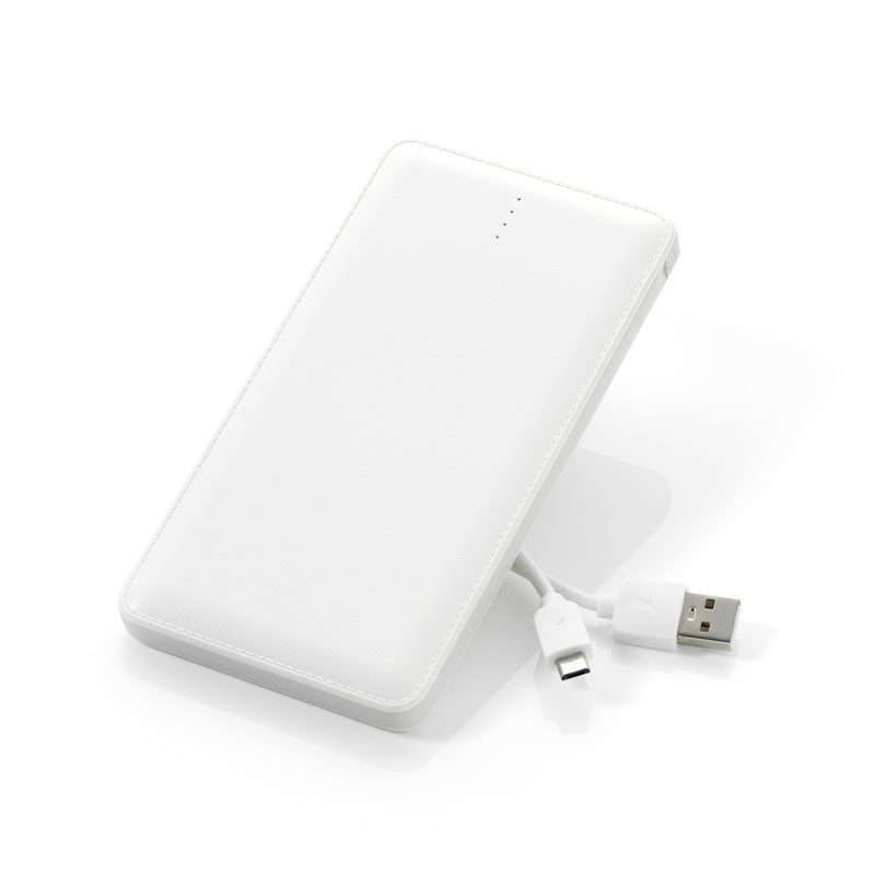 Powerbank 10 000 Mah Inkl Indbygget Kabel Til Iphone   Android Hvid